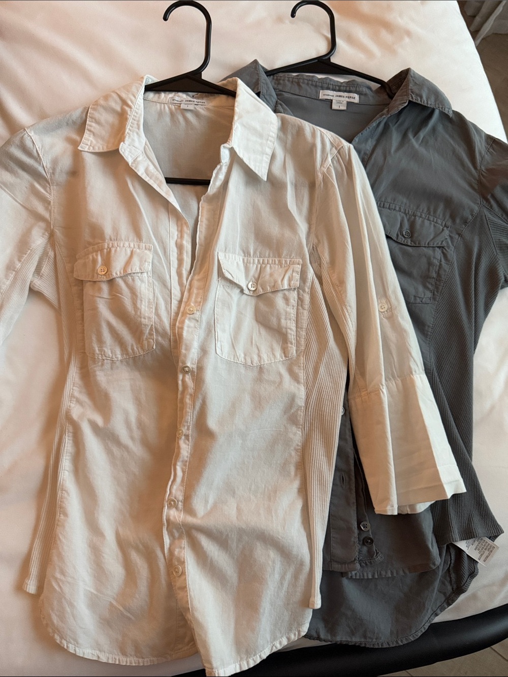 James Perse Cream Button-Down Shirt with Gray Layered Shirt